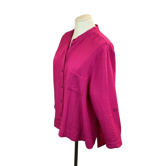 Habitat Womens Button-Front Long Sleeve Shirt L Pink Rayon Nylon Blend Made In C - Picture 4 of 7